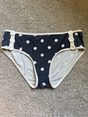 DKNY Navy Polka Dot Bikini Bottom with Cream Trim